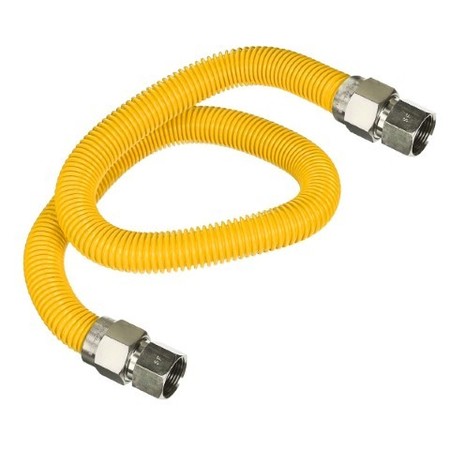 FLEXTRON Gas Line Hose 3/8'' O.D.x72'' Len 3/8" FIP Fittings Yellow Coated Stainless Steel Flexible Connector FTGC-YC14-72H